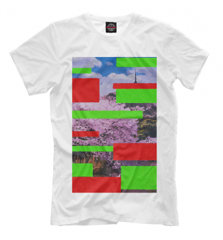 принт на футболку sakura  scenery glitch art