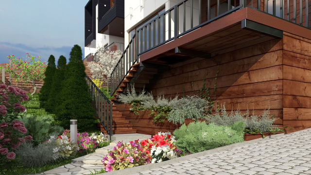 Визуализация ландшафтного дизайна жилого дома DIAMANT H