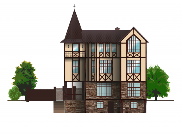 Эскиз фасада частного дома в "Немецком" стиле