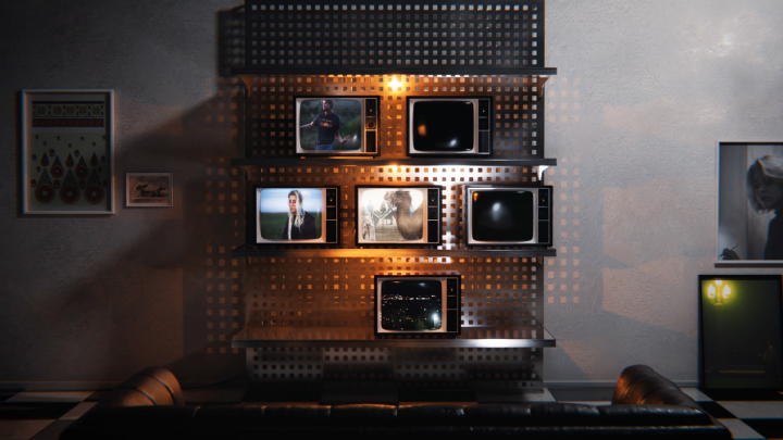 моделирование и визуализация полки с телевизорами