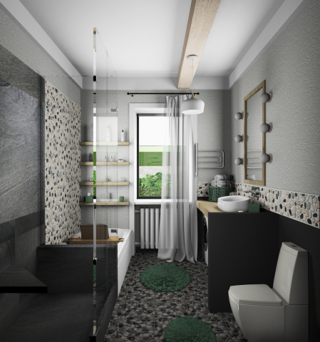 Интерьер ванной комнаты в экодоме