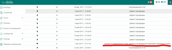 Статистика работы на TestBirds