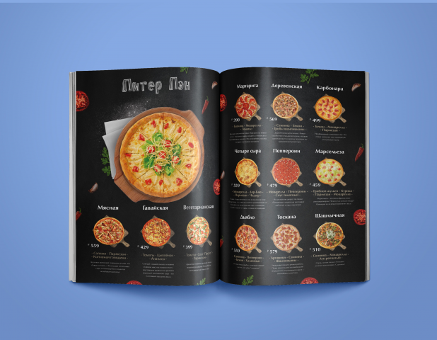 Меню для пиццерии Питер Пэн