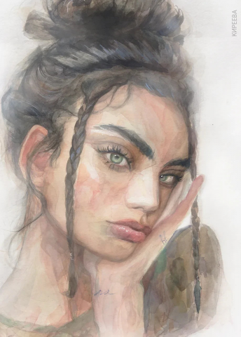 Портрет девушки акварелью