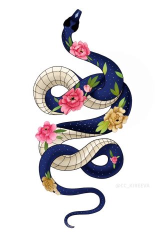 Тату эскиз Змея Ночное Небо