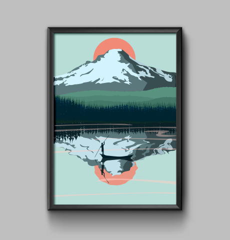Vector poster. Landscape of mountains.
