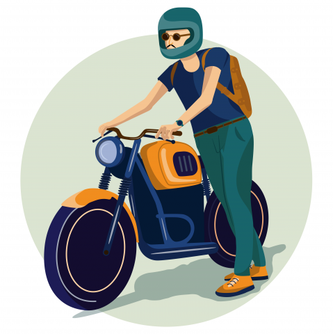 young male in retro bike