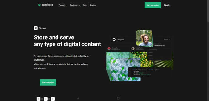 Landing page "Supabase"