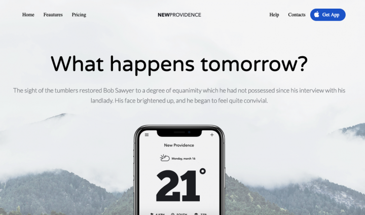 'NewProvidance' лендинг приложения для iphone