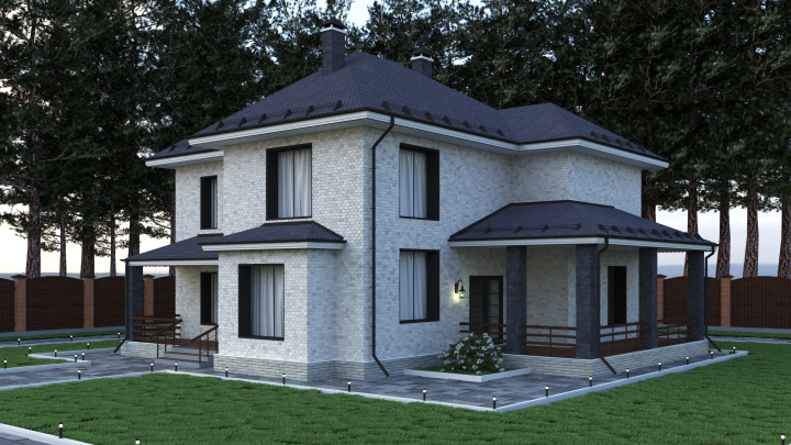 Визуализация коттеджа из кирпича