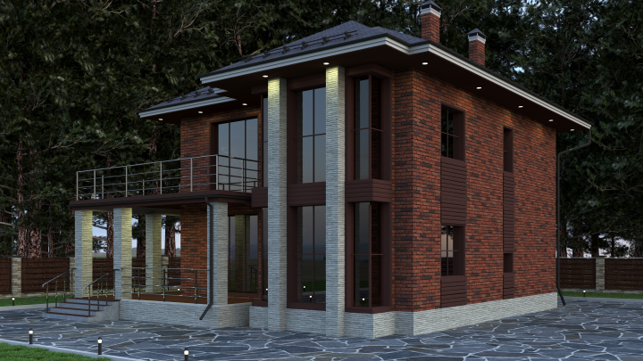 Визуализация коттеджа из кирпича