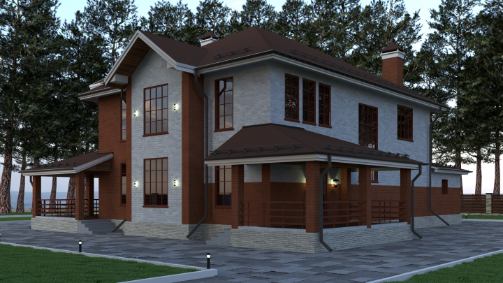 Визуализация коттеджа из кирпича