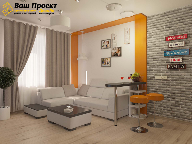 Дизайн интерьера гостинной. Вид 1