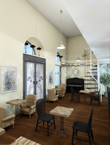 Scketch. 3D. Cafe. Prague