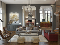 гостиная-кухня-столовая в частном коттедже, г.Москва