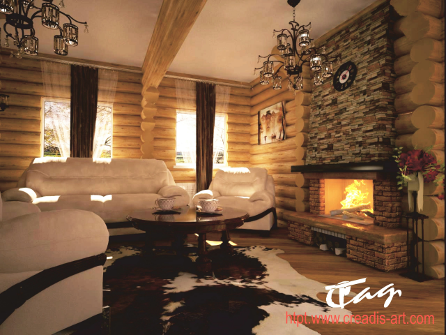 Гостиная в деревяном доме