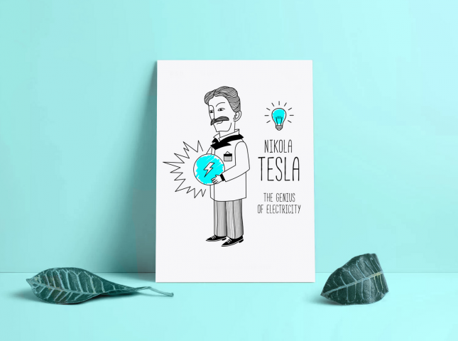 Комиксные иллюстрации Эйнштейна и Теслы