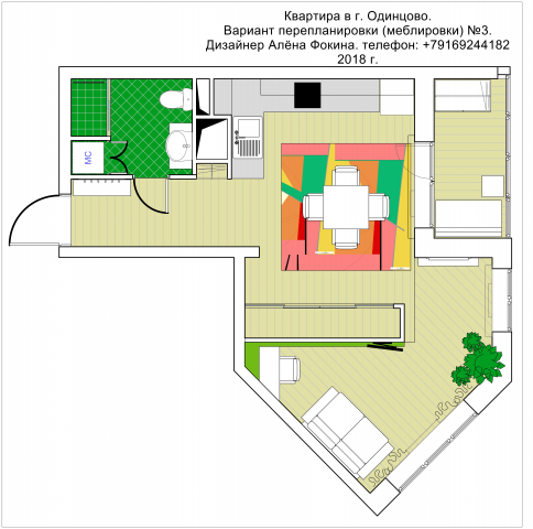 Квартира студия 37 кв.м. 3 вариант