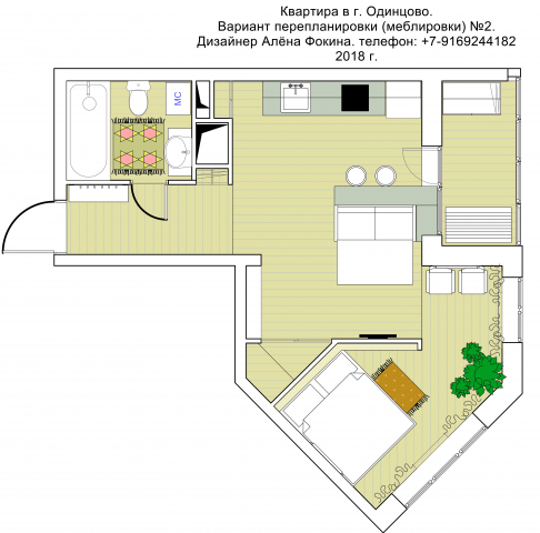 Квартира студия 37 кв.м. 2 вариант