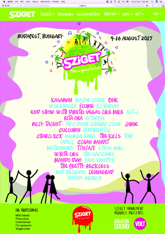 Веб страница для фестиваля Sziget (Будапешт)
