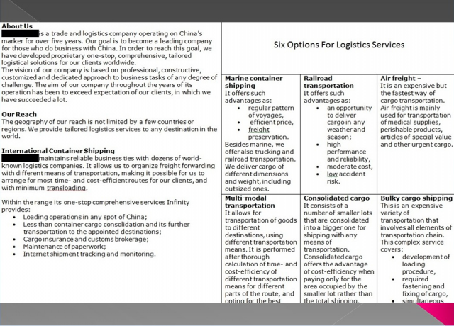 Text for a booklet