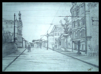 Улица Остоженка (графика карандашом)