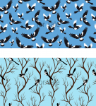 Seamless pattern - magpie bird