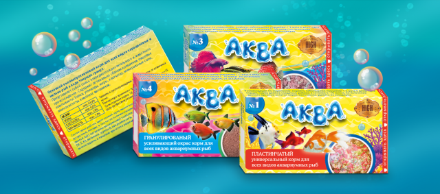 Дизайн упаковки кормов для рыб "Аква"