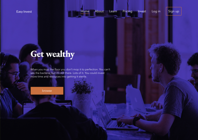 Easy Invest landing page.