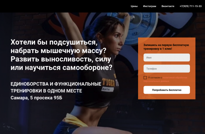 Сайт для зала единоборств №1 в Самаре