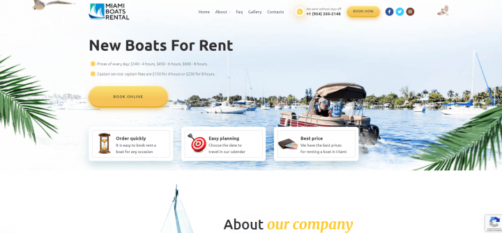Дизайн лендинга для сервиса аренды лодок в Майами