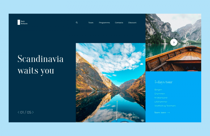 Первый экран для сайта туристической компании