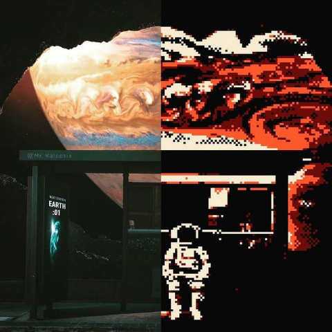 Пиксель-арт Автобусная остановка на Марсе