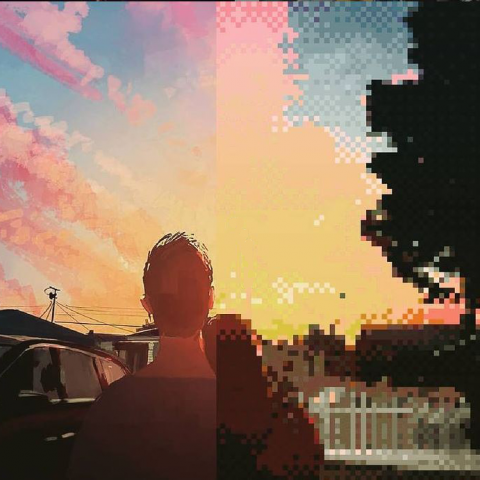 Пиксель-арт рассвет с любимой