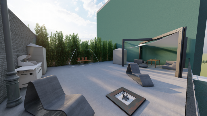 Дизайн эксплуатируемой кровли жилого дома