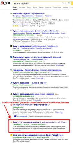 Продвижение в ТОП10 Яндекса. Интернет-магазин спортивных товаров