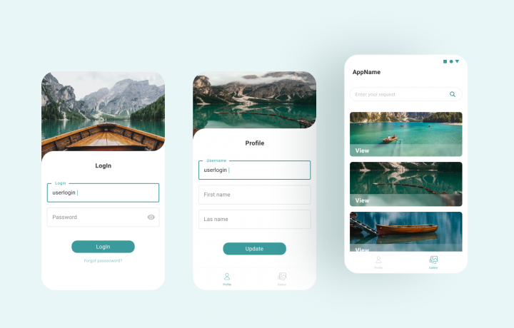 Экраны входа, профиля и списка