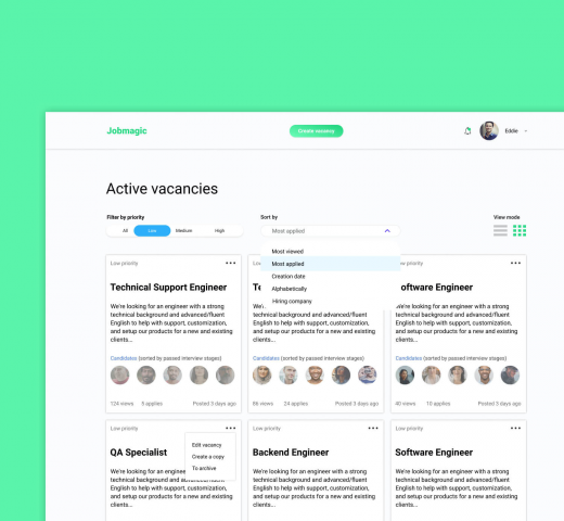 Список вакансий рекрутера на платформе для поиска работы