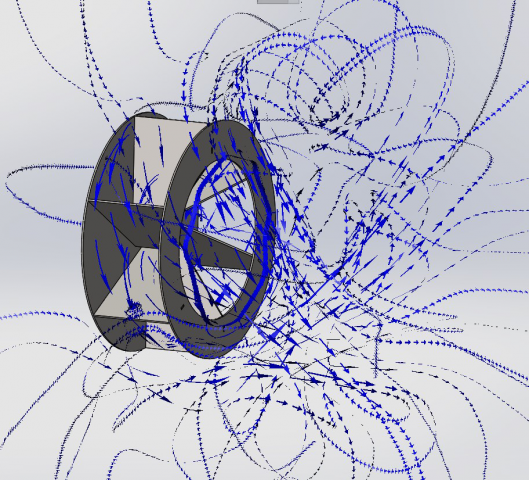 Крыльчатка вытяжки для деревообработки. Траектория потока.