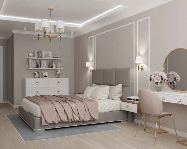 Спальня в пудровых тонах