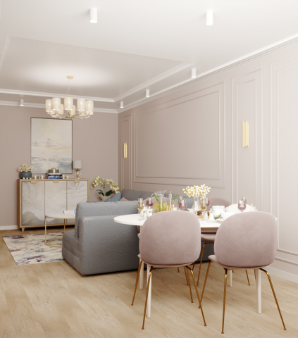 Гостиная в пудровых тонах