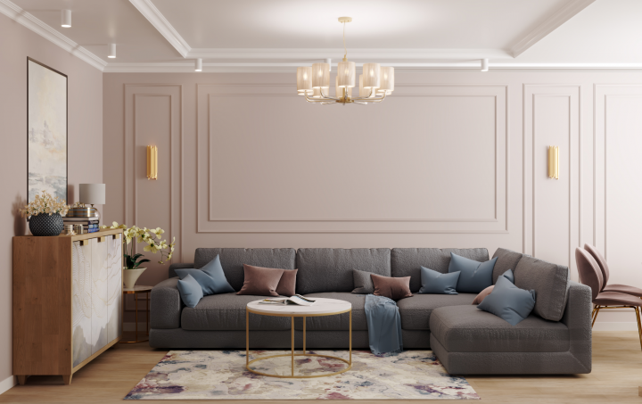 Гостиная в пудровых тонах