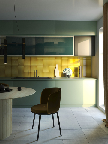 Визуализация дизайн-проекта кухни с  яркими акцентами