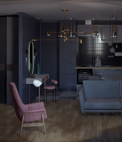 Визуализация студии в нео-классическом стиле ЖК Парус 46 кв.м