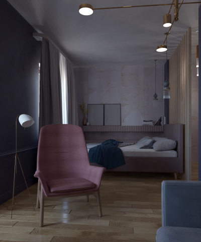 Визуализация студии в нео-классическом стиле ЖК Парус 46 кв.м