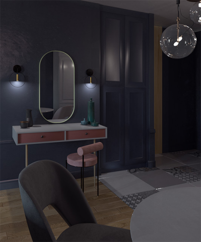 Визуализация студии в нео-классическом стиле ЖК Парус 46 кв.м