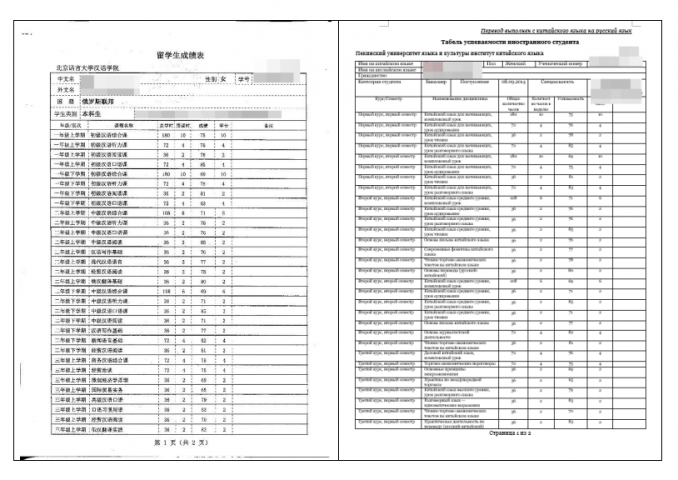 Табель успеваемости иностранного студента