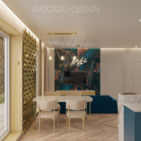 Кухня-Гостинная в синих тонах