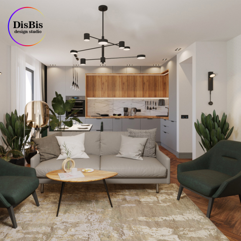 Дизайн-проект кухни-гостиной г. Самара ЖК Панова Парк