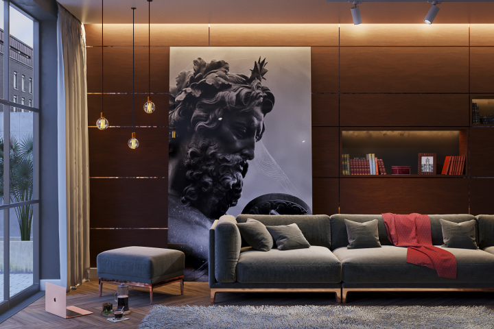 "Дерзкий" интерьер в темных тонах с вечерним освещением